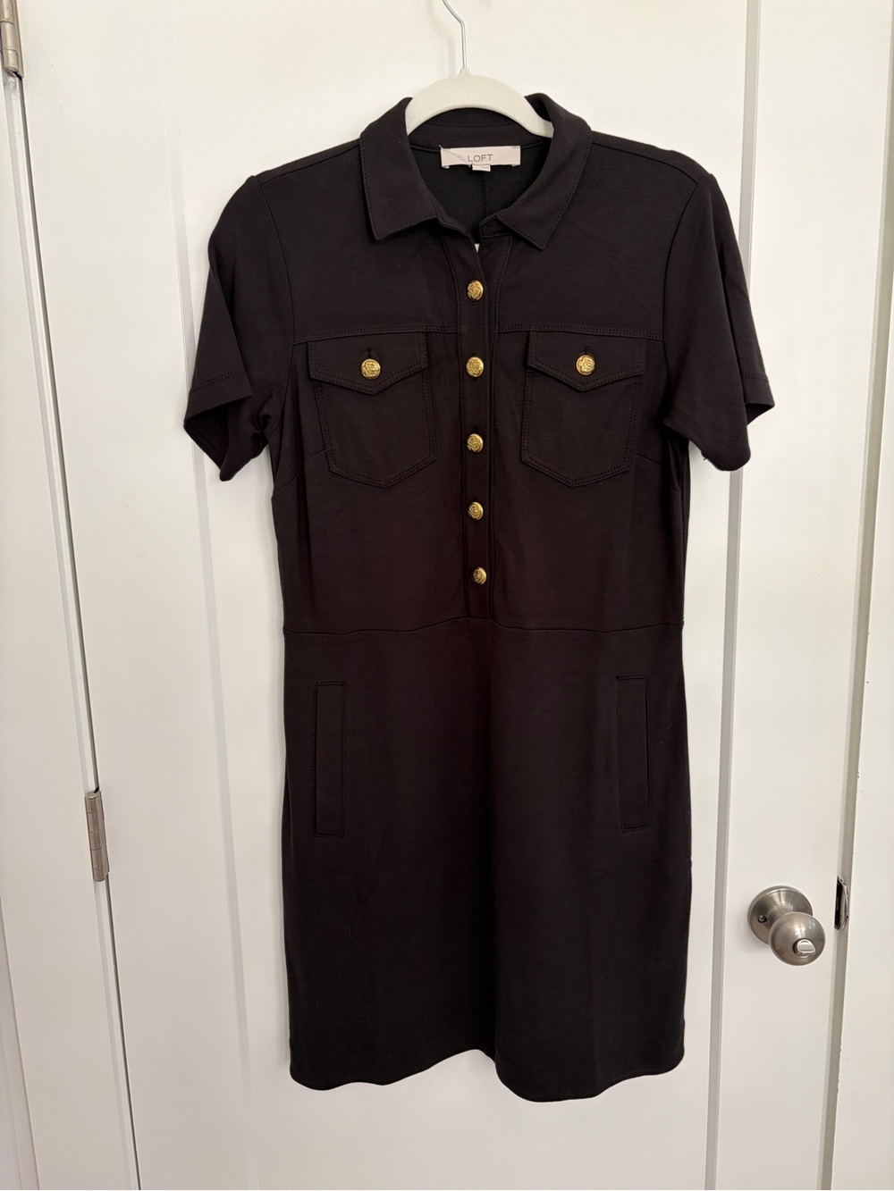LOFT Black Utility Shirt Dress Gold Button Detail Size 2 - NWOT